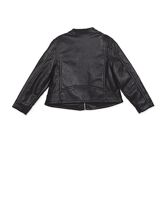 U.S. Polo Assn. Kids Girls Black Mandarin Collar Solid Biker Jacket