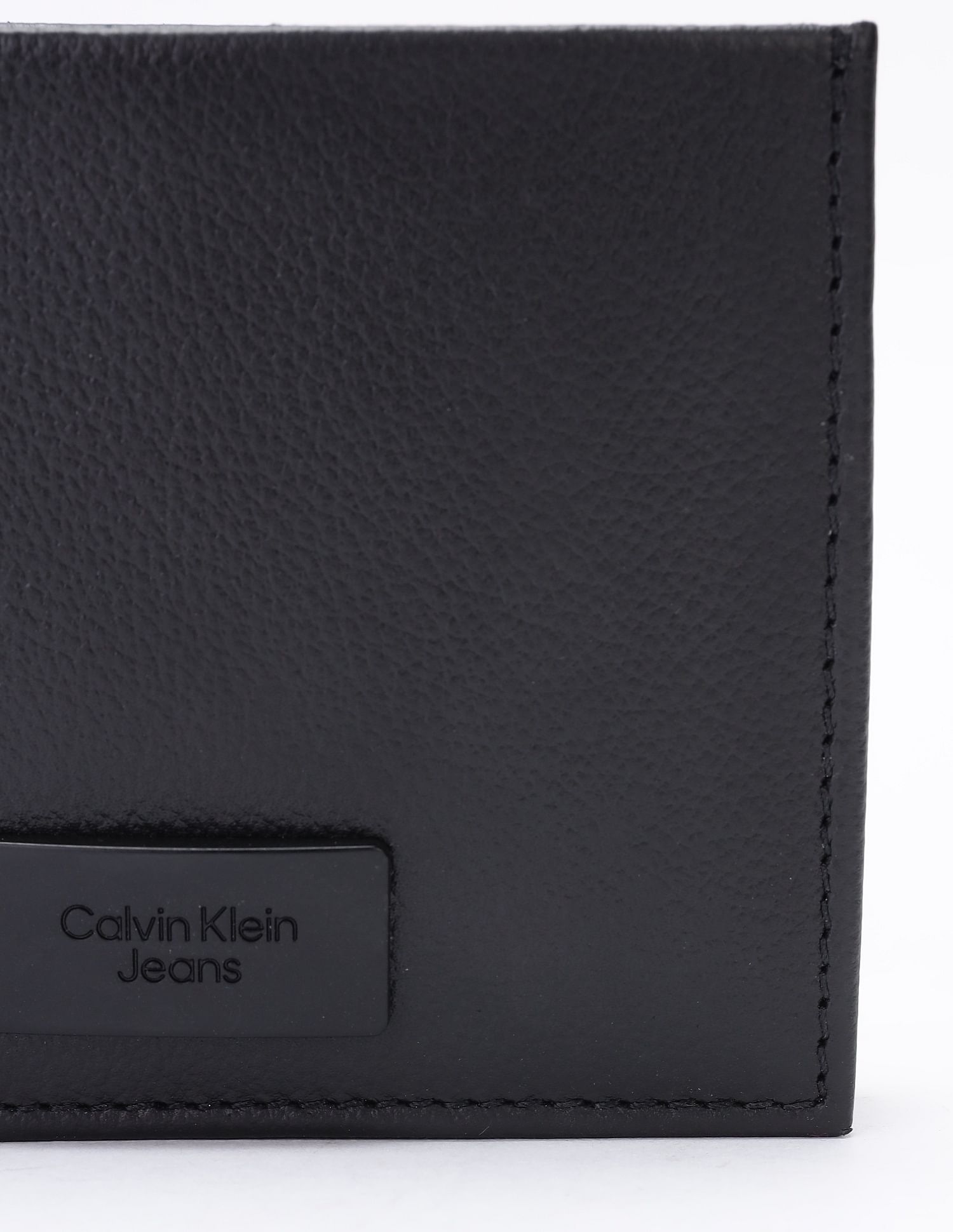 Calvin Klein Solid Black Leather Bi-Fold Wallet
