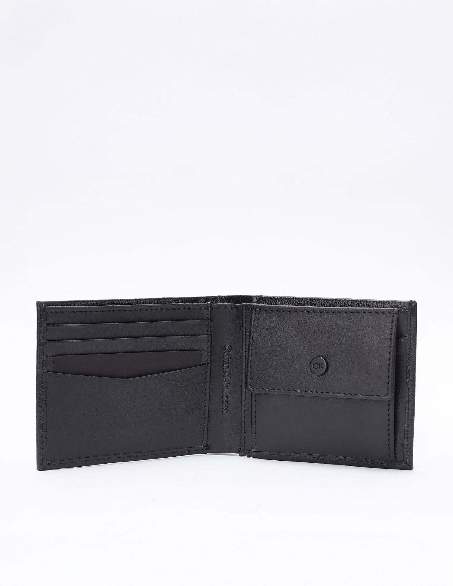 Calvin Klein Solid Black Leather Bi-Fold Wallet