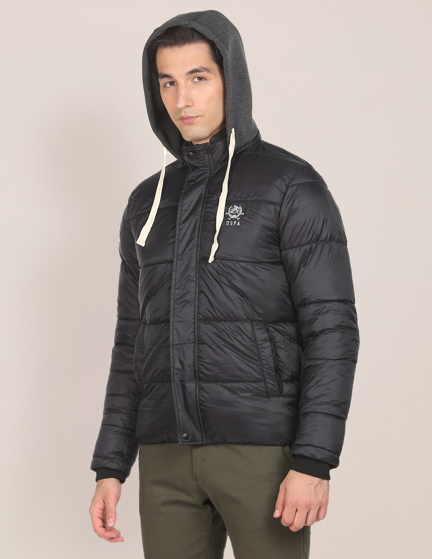 U.S. Polo Assn. Detachable Hood Nylon Solid Puffer Jacket