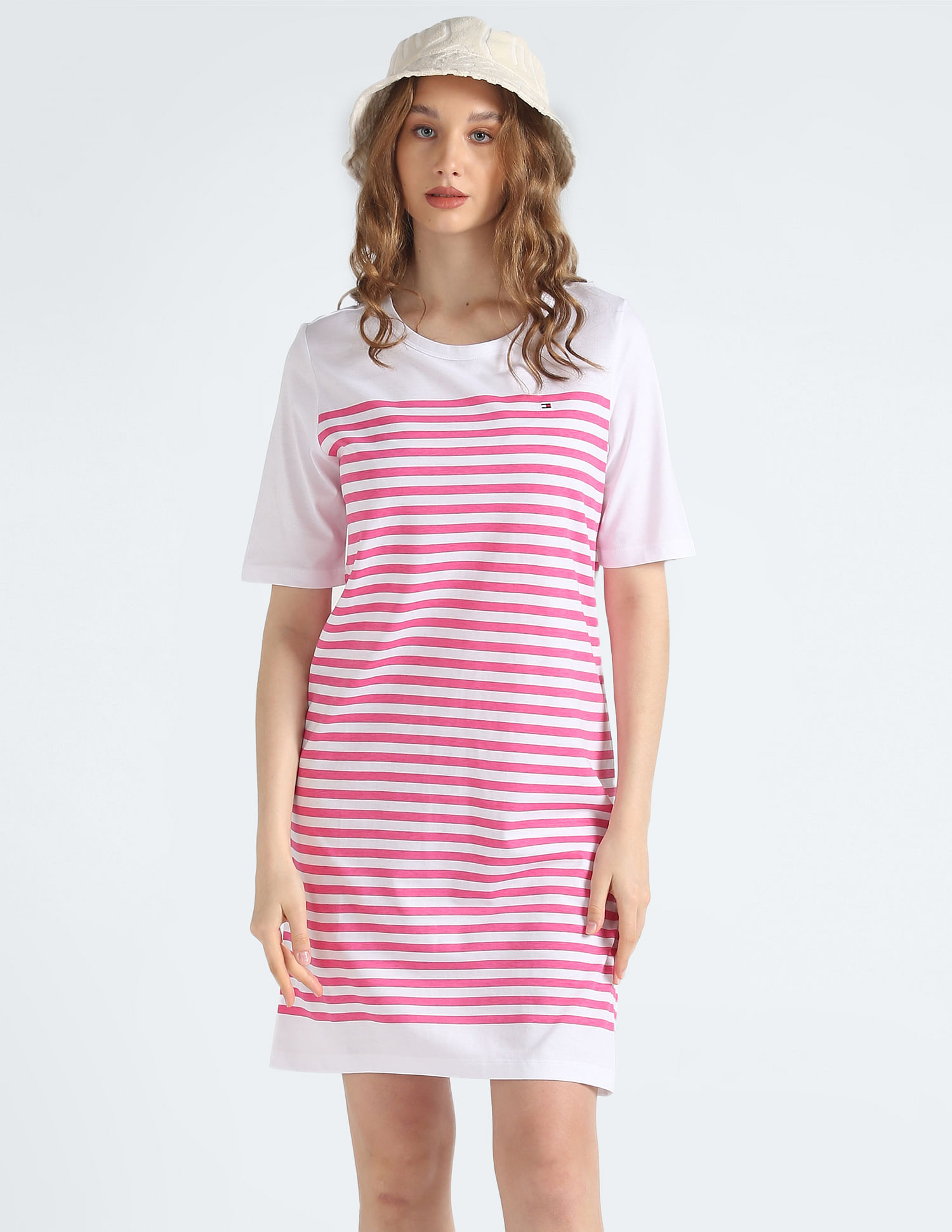 Pink horizontal cheap striped dress