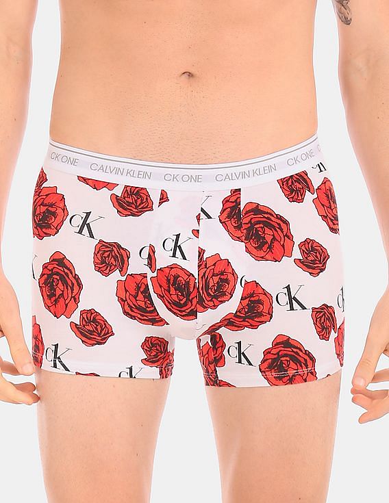 Buy Calvin Klein Underwear Men White And Red CK One Allover Rose Print  Cotton Stretch Trunks 