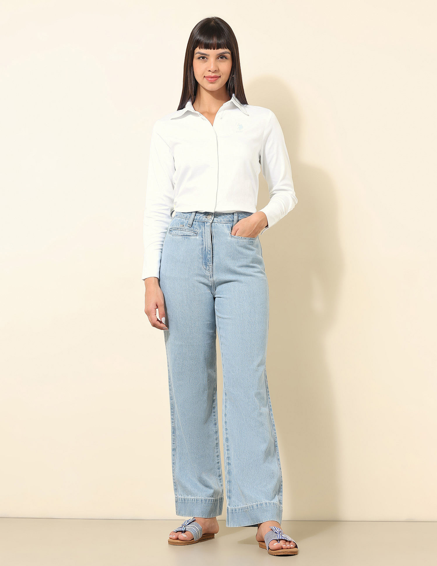 U.S. Polo Assn. Women Concelaed Placket Solid Shirt