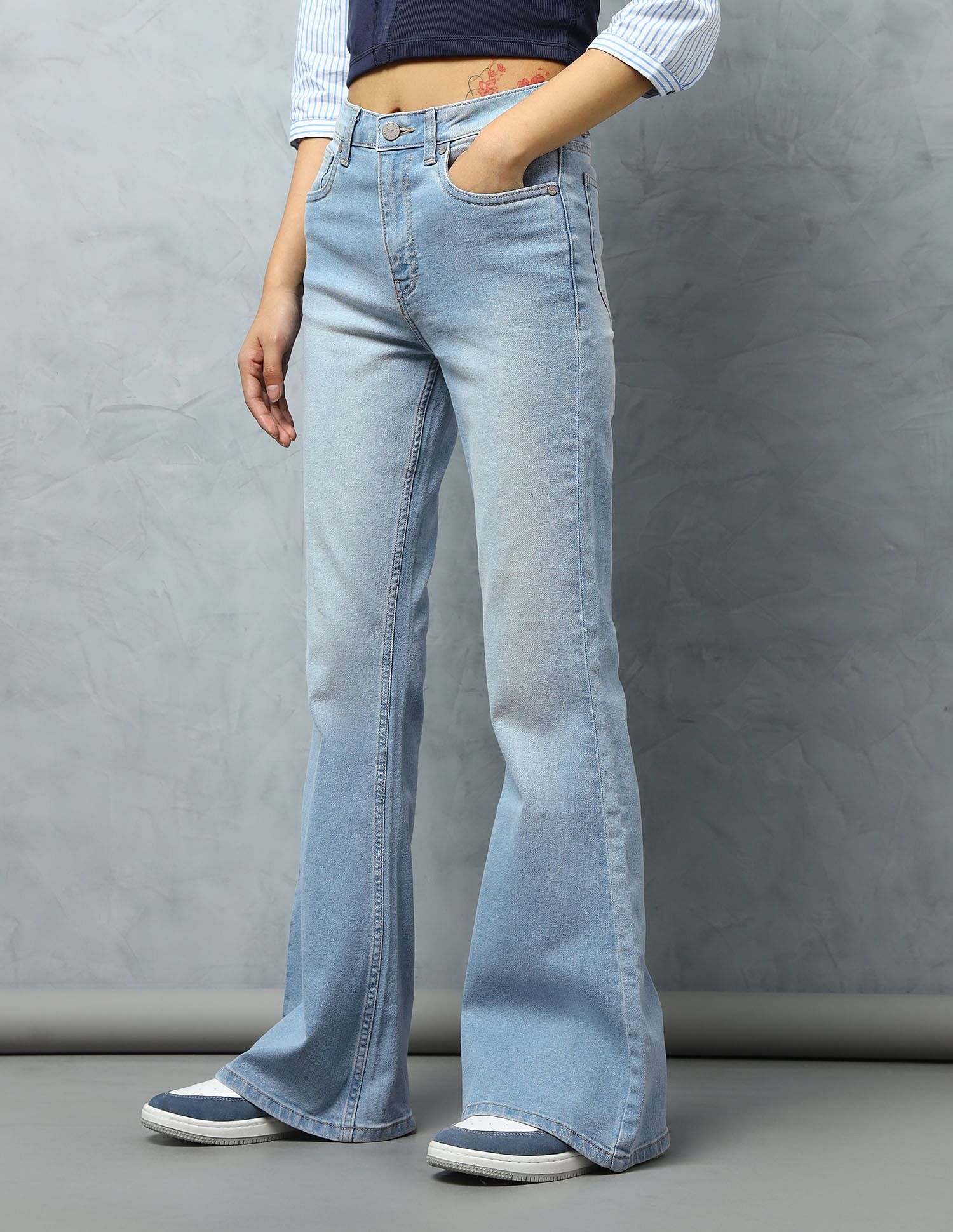Flying Machine Women Ultra Wide Flare Mid Rise Jeans