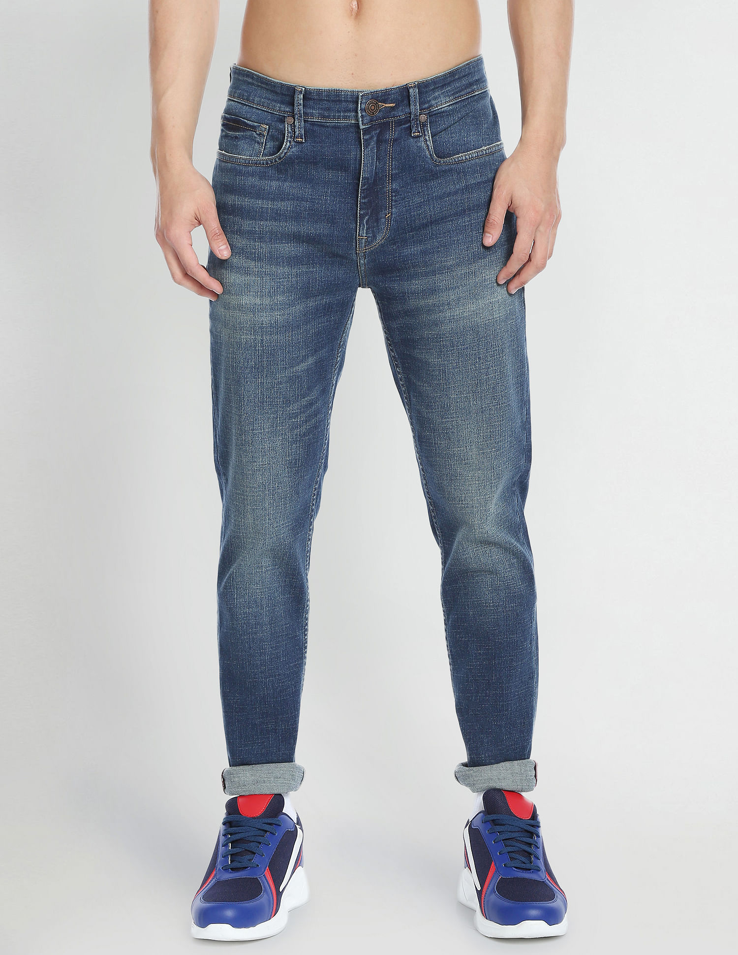 Flying Machine Slash Slim Tapered Fit Stone Wash Classic Vintage Jeans