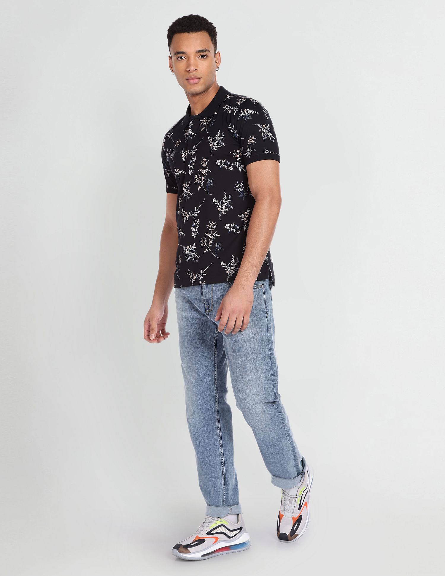 Flying Machine Floral Print Cotton Polo Shirt