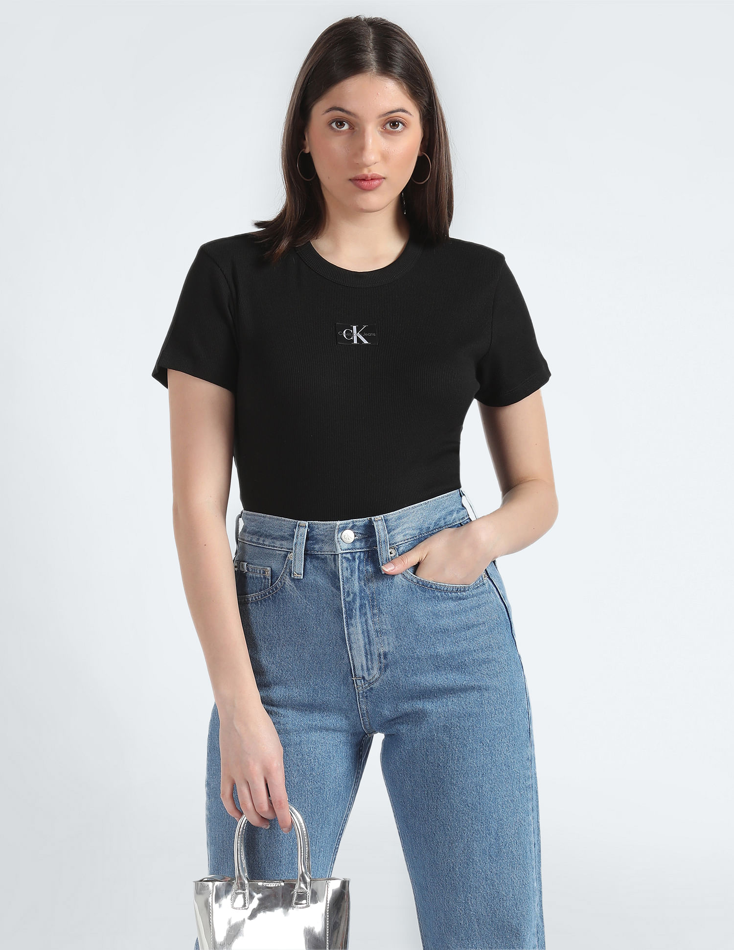 Jeans Label T-Shirt Woven Calvin Rib Klein Regular Buy