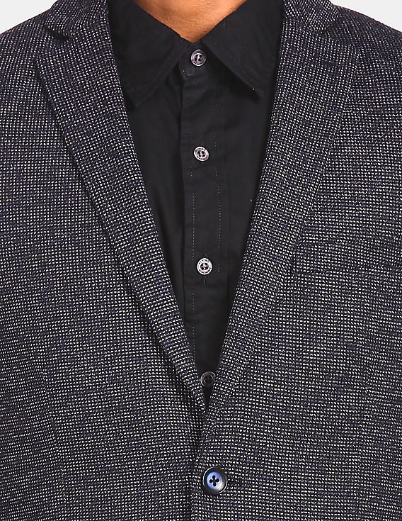 U.S. Polo Assn. Men Navy Slim Fit Patterned Casual Blazer