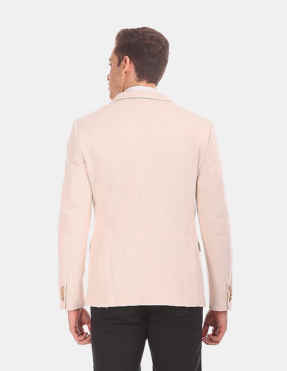 USPA Tailored Men Beige Slim Fit Solid Formal Blazer