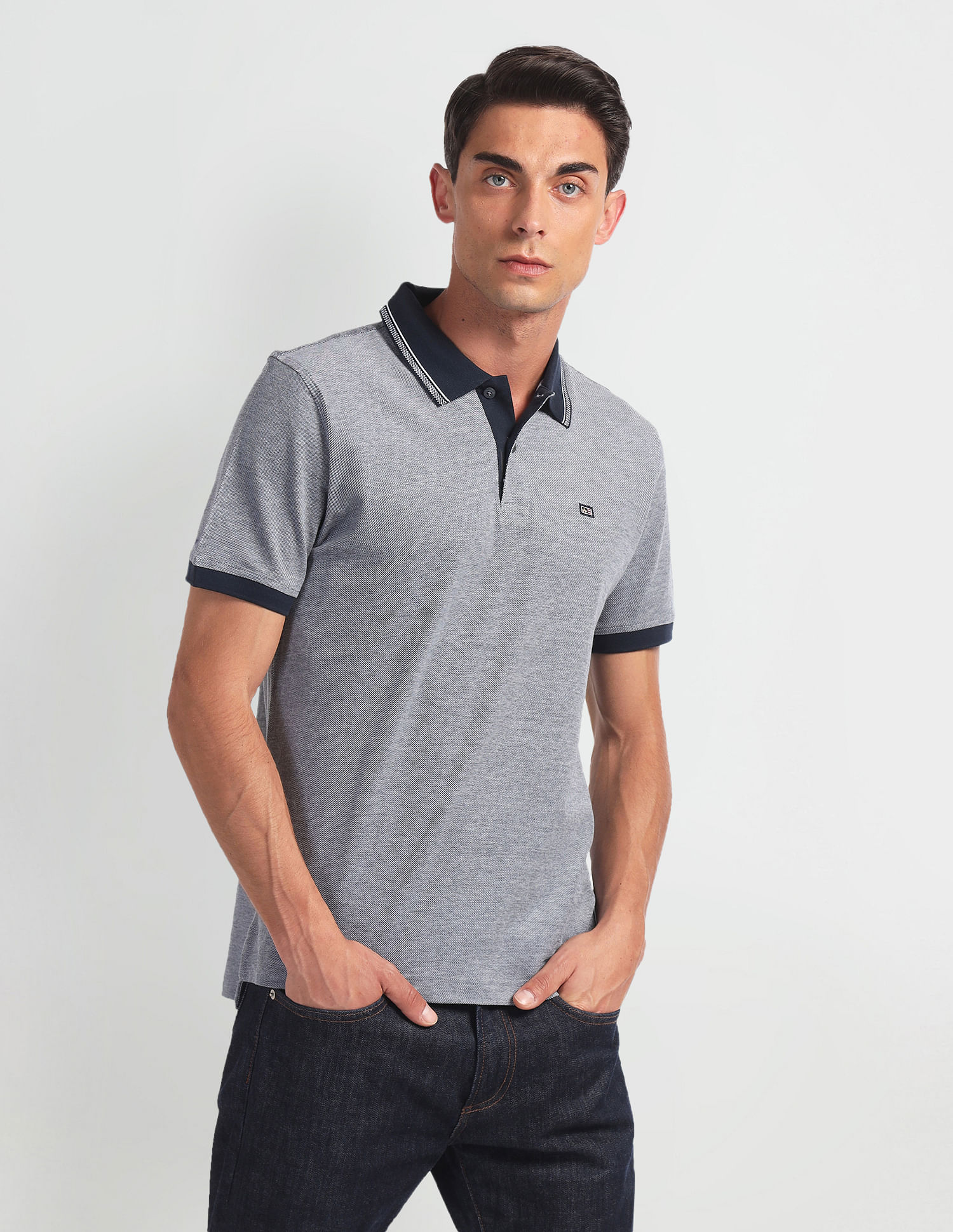 Arrow Sports Patterned Collar Heathered Polo Shirt