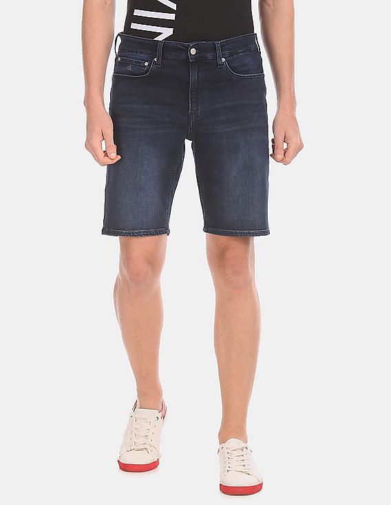 Calvin Klein Men Dark Blue Slim Fit Washed Denim Shorts