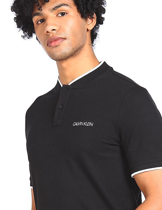 Buy Calvin Klein Men Black Short Sleeve Solid Henley T Shirt