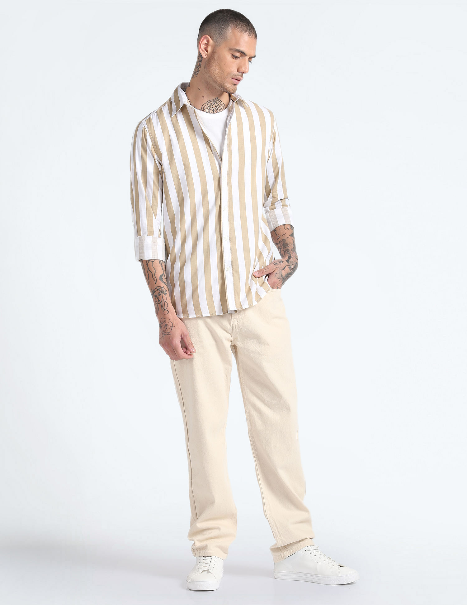 Flying Machine Vertical Stripe Pure Cotton Shirt