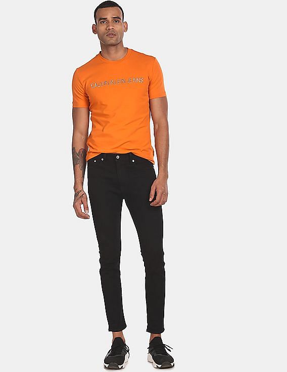 Buy Calvin Klein Men Orange Slim Fit Institutional Jelly Metalic Logo T- Shirt