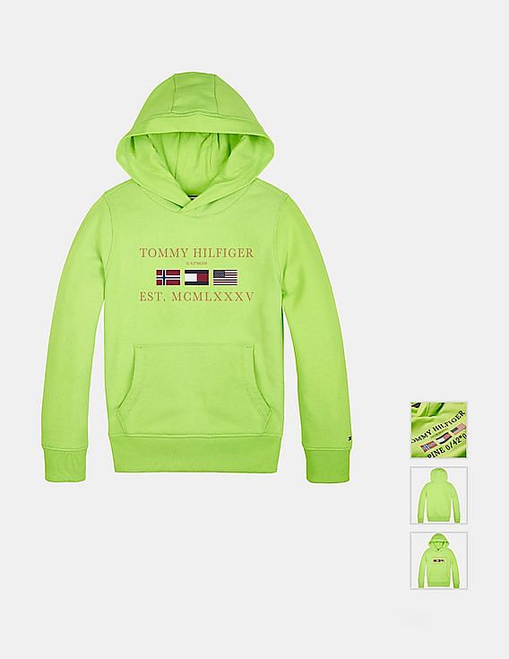 Buy Tommy Hilfiger Kids Boys Light Green Printed Hooded Cotton Sweatshirt NNNOW