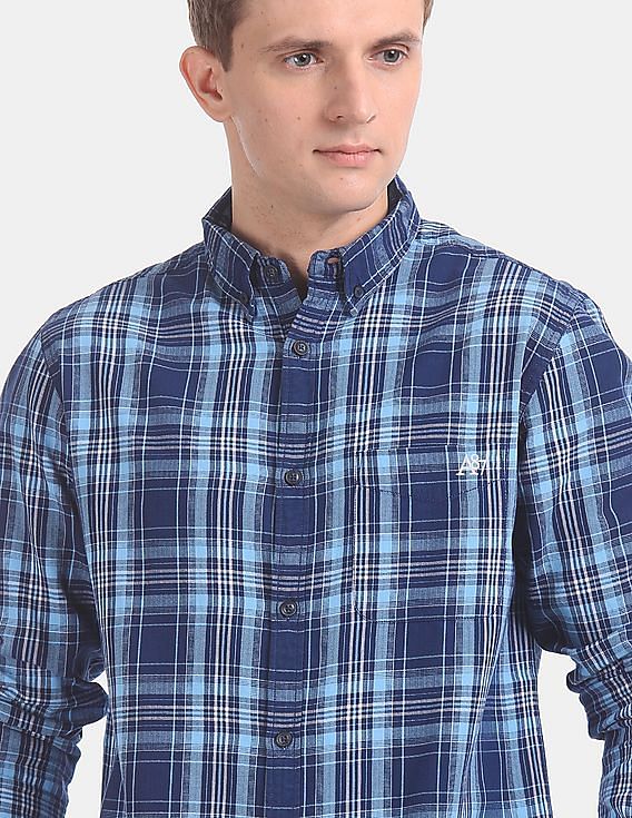 Aeropostale Blue Button Down Collar Check Shirt