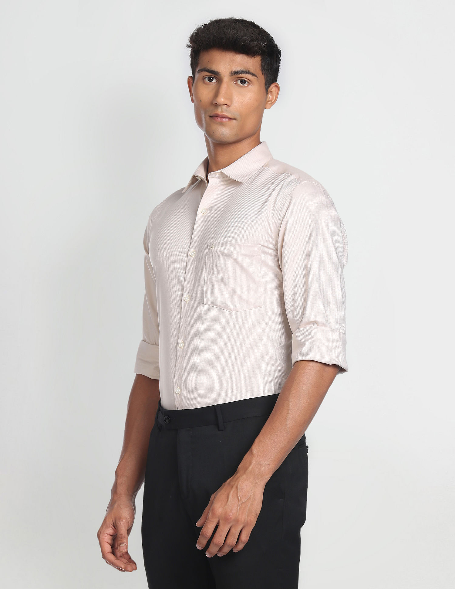 Mens Pure Linen Checked Full Sleeves Light Cream Shirt LS36