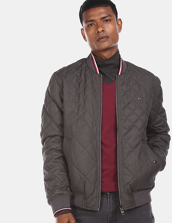 Buy Hilfiger Men Charcoal And Navy Quilted Bomber Jacket NNNOW.com