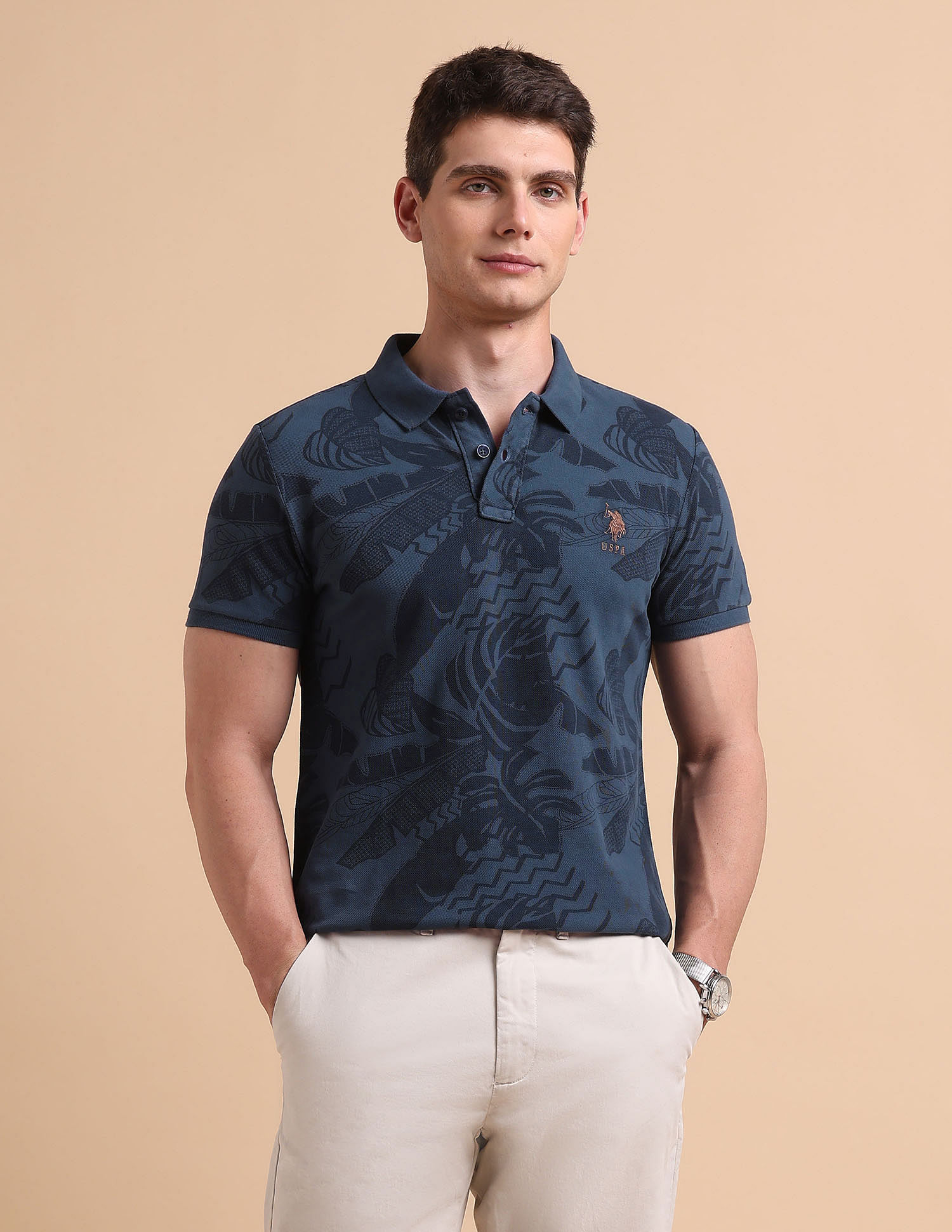 U.S. Polo Assn. Denim Co. Tropical Printed Pure Cotton Polo Shirt