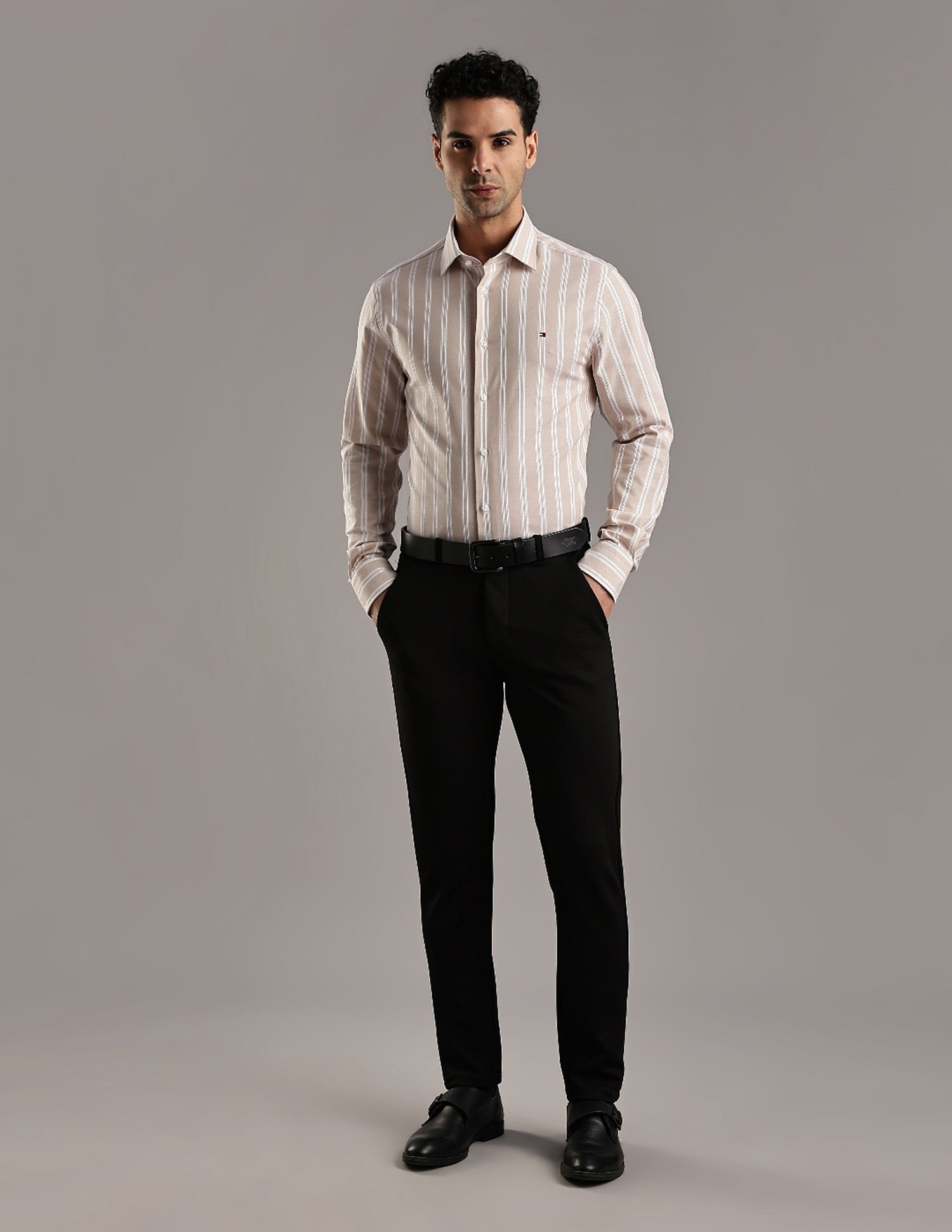 Tommy Hilfiger Striped Regular Fit Plain Woven Shirt