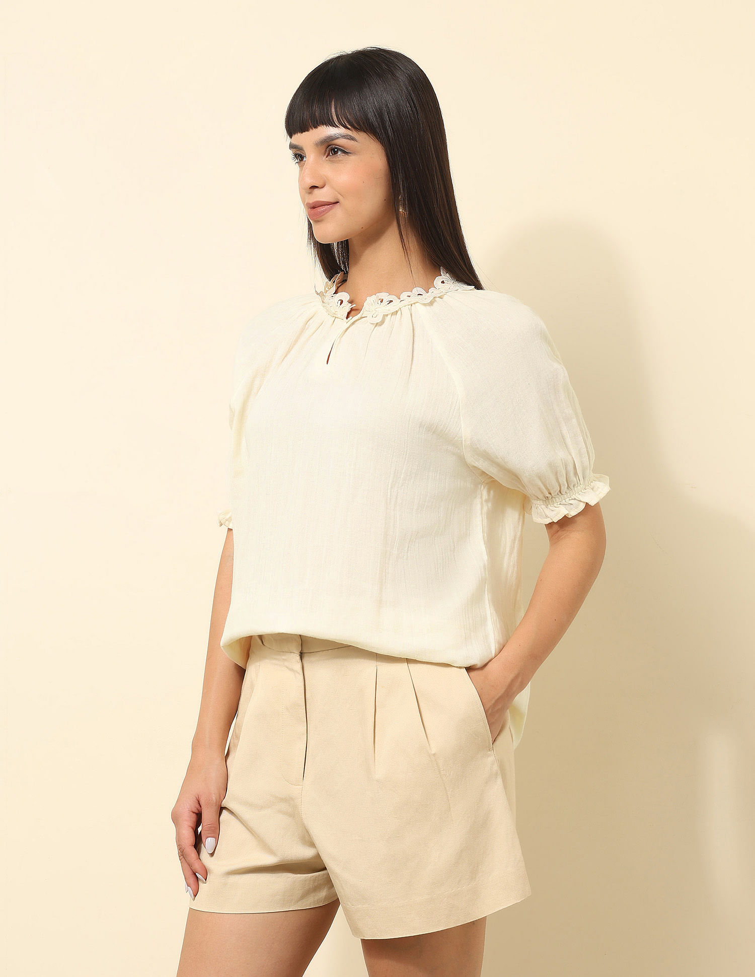 U.S. Polo Assn. Women Solid Lace Deatil Top
