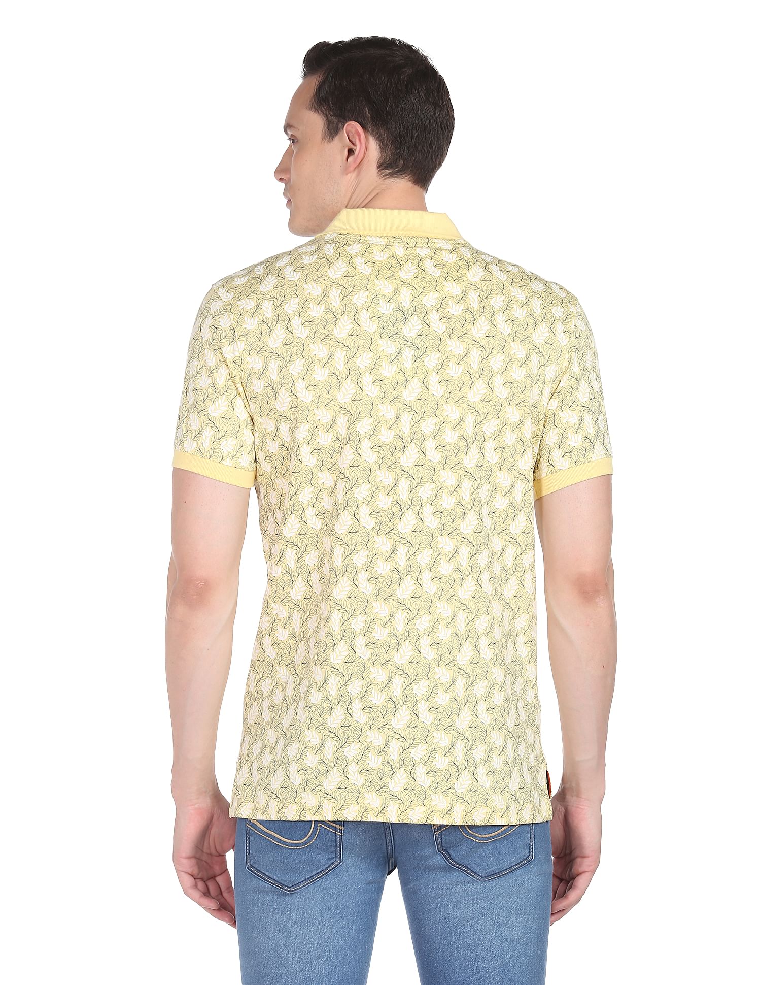 AD by Arvind Cotton Tropical Print Polo Shirt
