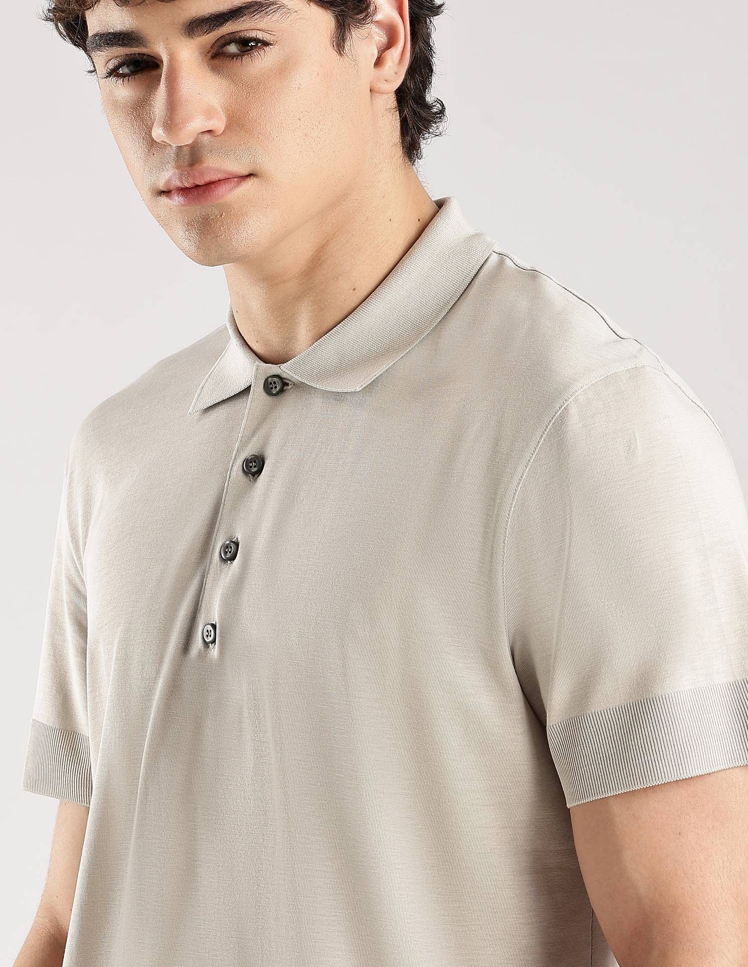 Calvin Klein Jeans Solid Regular-Fit Lyocell Polo T-Shirt