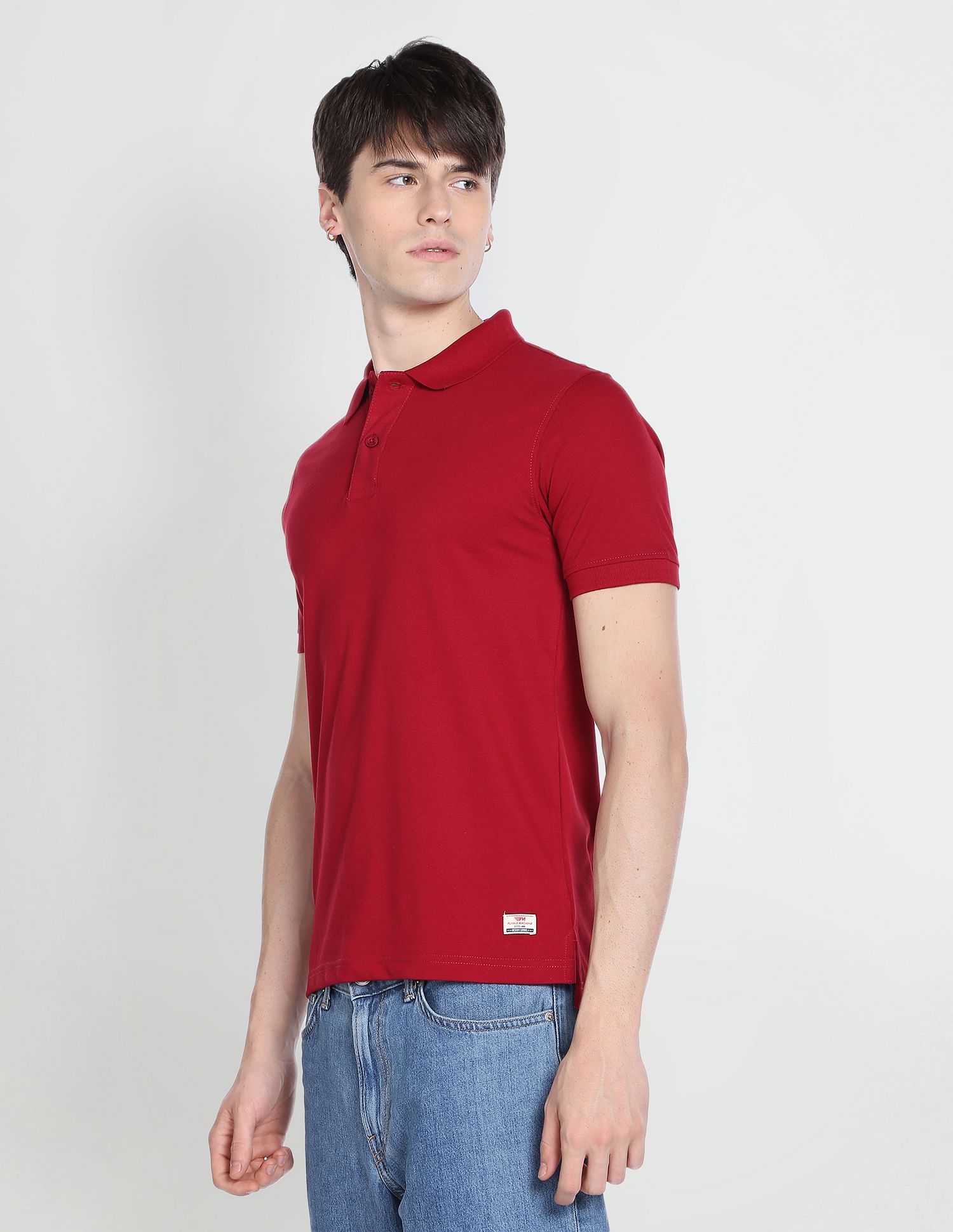 Flying Machine Solid Cotton Pique Polo Shirt