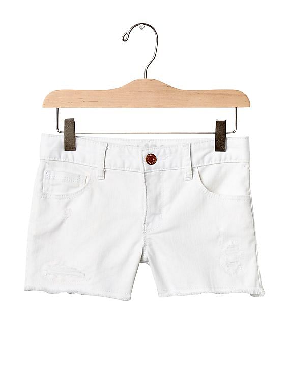 GAP Girls White 1969 Frayed Denim Shorty Short