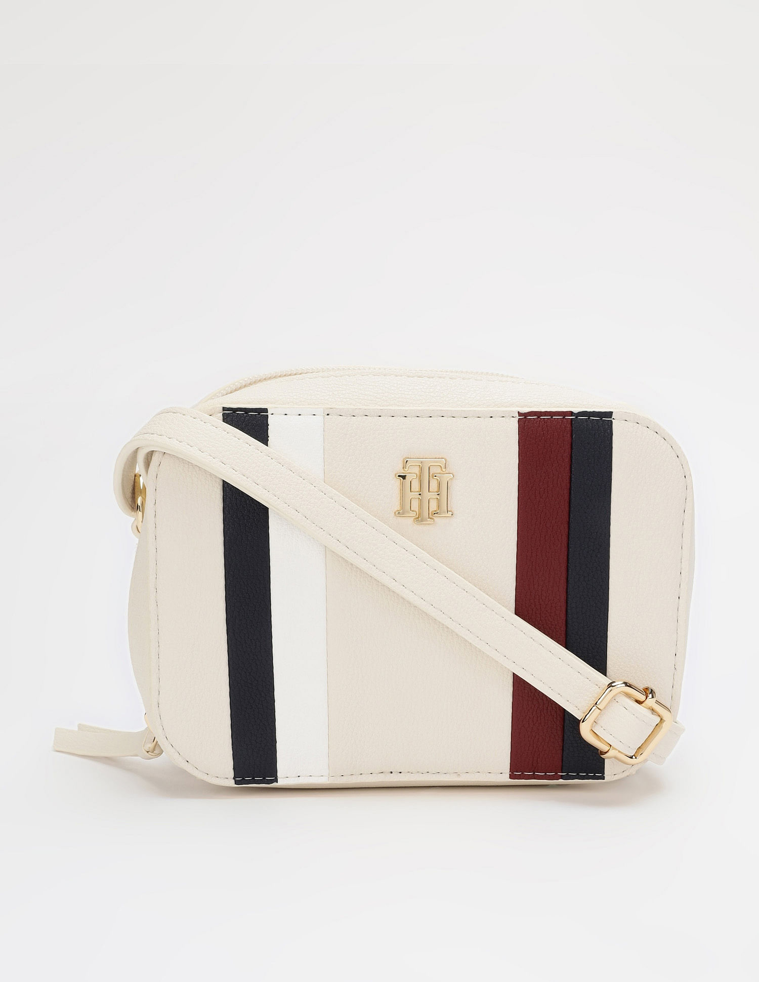Tommy Hilfiger Striped Beige Pu Sling Bag