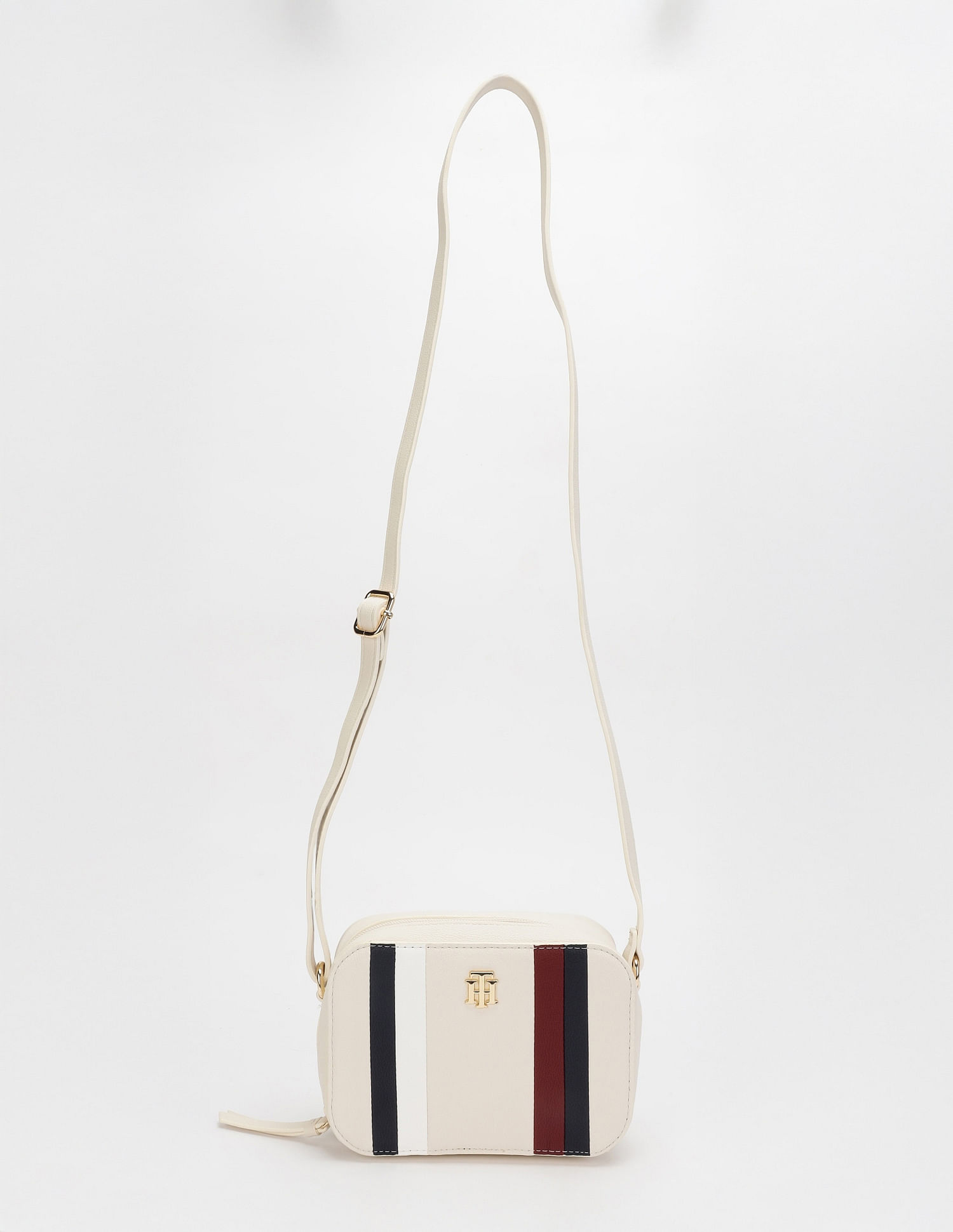 Tommy Hilfiger Striped Beige Pu Sling Bag