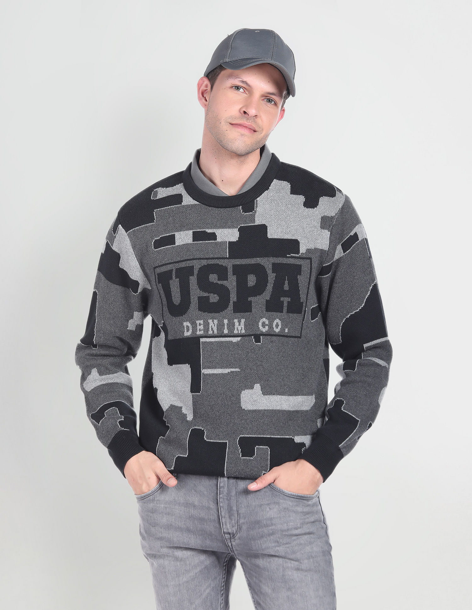 U.S. Polo Assn. Denim Co. Crew Neck Brand Patterned Sweater
