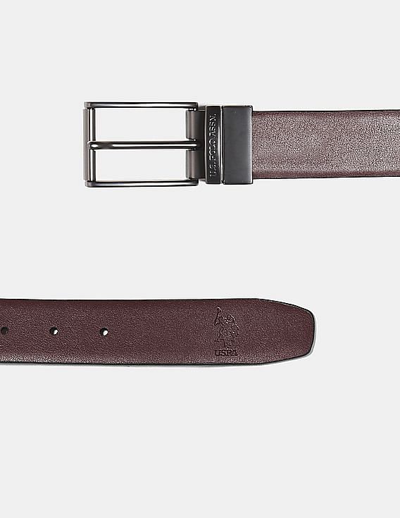U.S. Polo Assn. Black And Burgundy Metallic Buckle Reversible Belt
