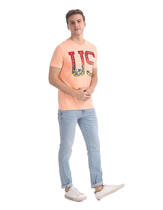 U.S. Polo Assn. Denim Co. Orange Brand Print Crew Neck T-Shirt