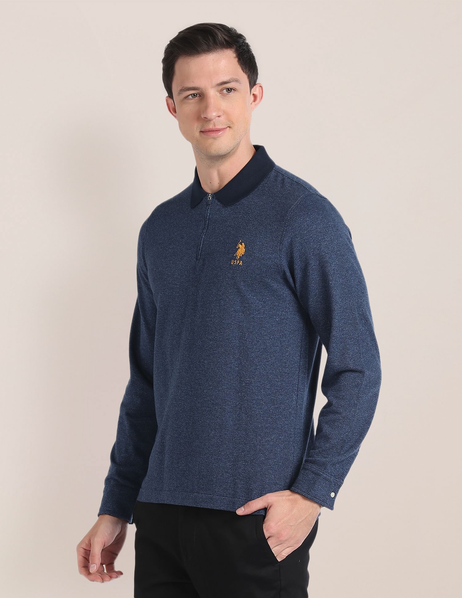 U.S. Polo Assn. Ribbed Collar Logo Polo Shirt
