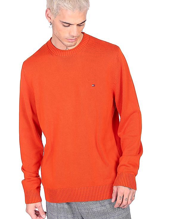 Buy Tommy Hilfiger Men Orange Crew Neck Solid Sweater NNNOW