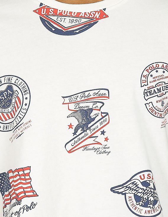 U.S. Polo Assn. Denim Co. Men White Crew Neck Brand Print T-Shirt