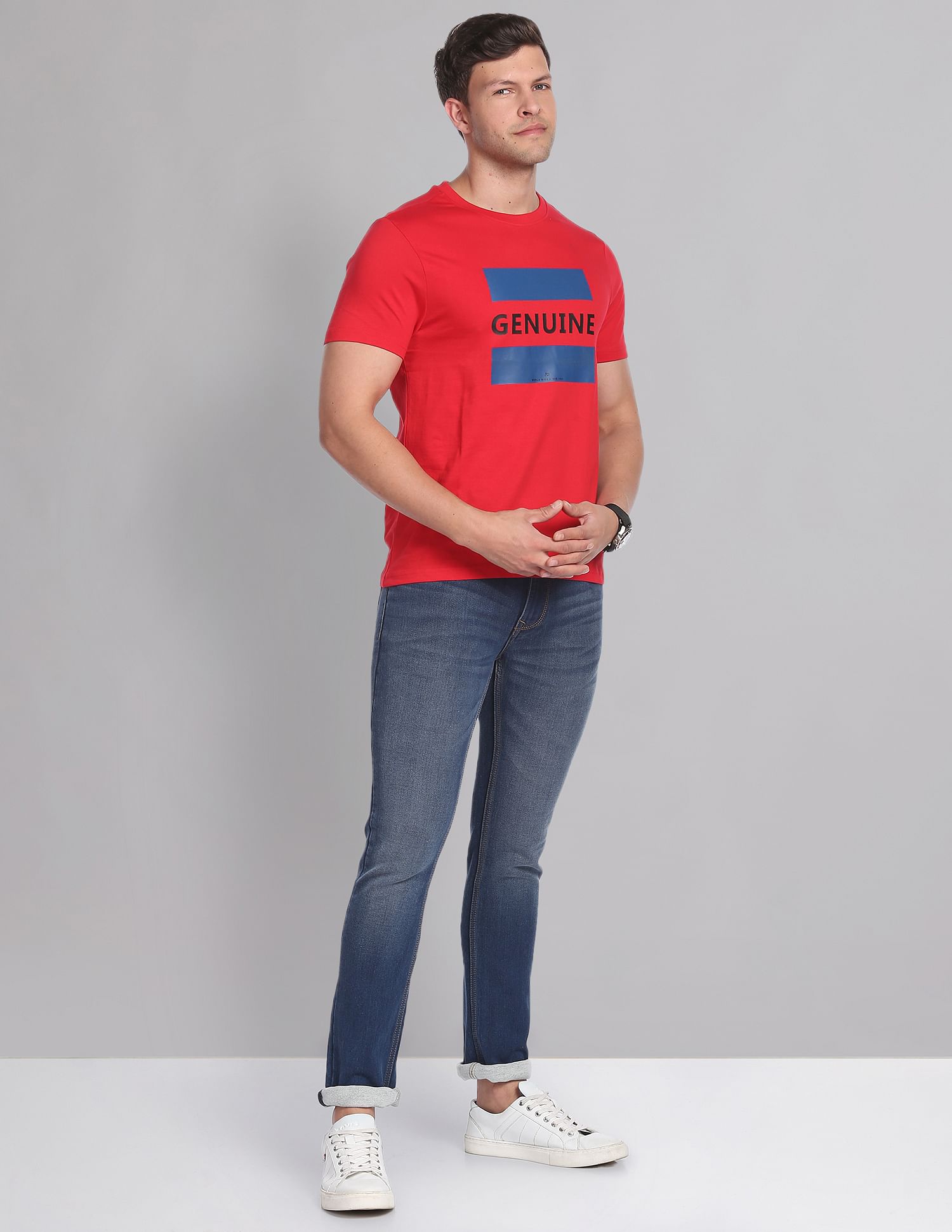 AD by Arvind Crew Neck Graphic Print T-Shirt