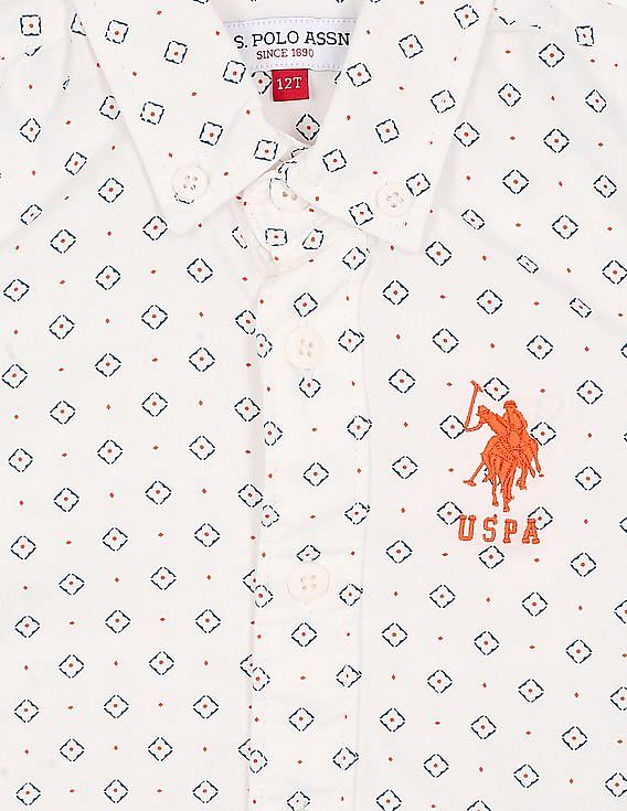 U.S. Polo Assn. Kids Boys Button Down Collar Printed Shirt