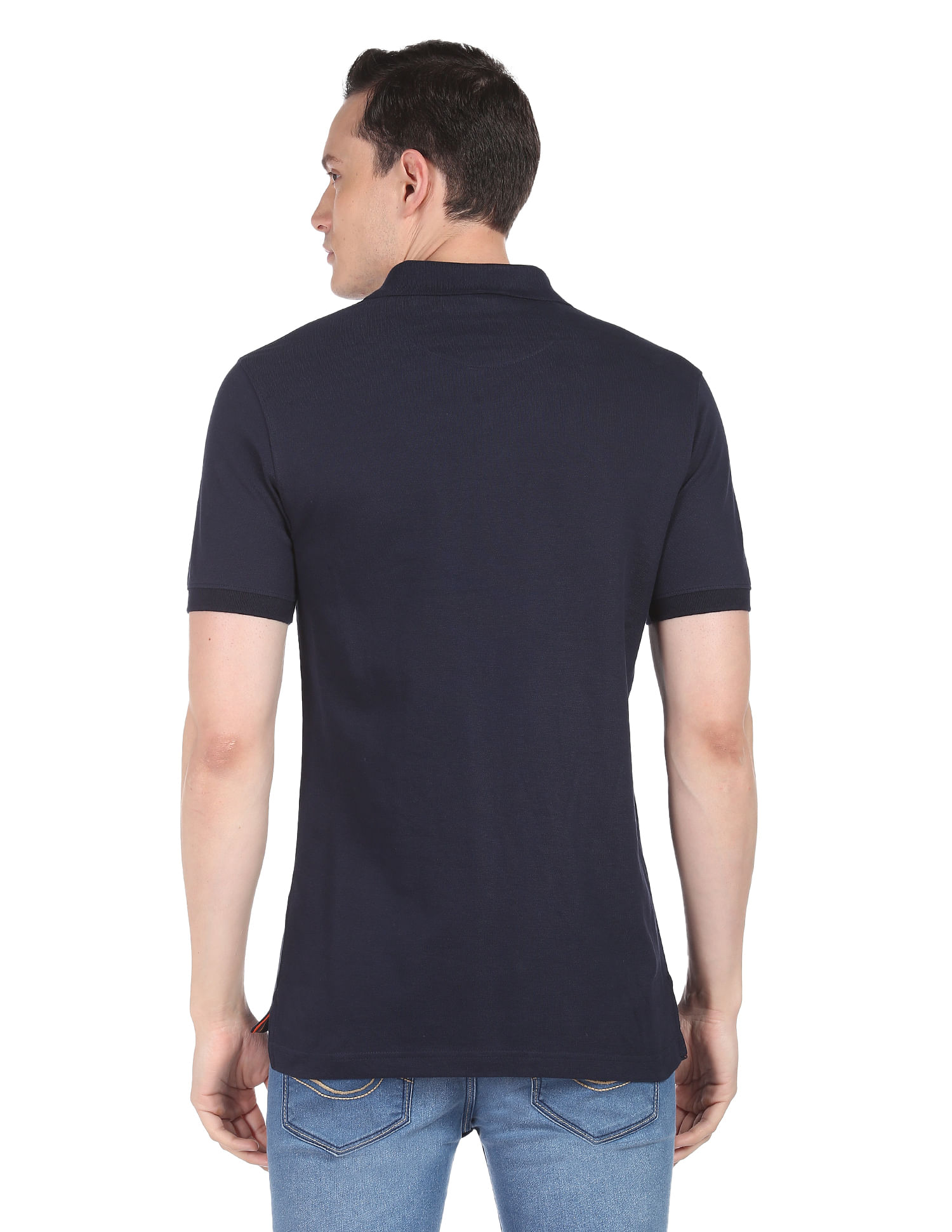 AD by Arvind Cotton Modern Fit Striped Polo Shirt