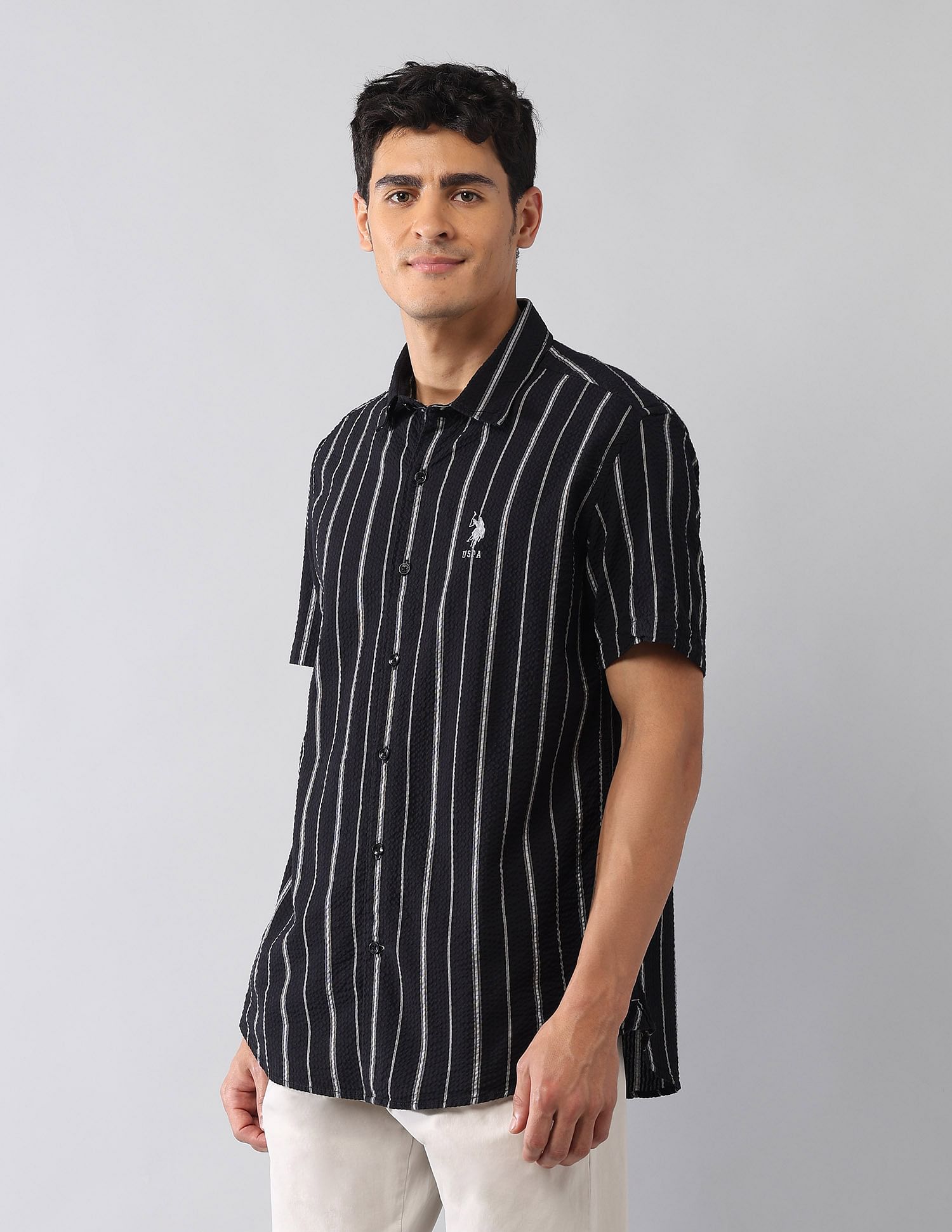 U.S. Polo Assn. Denim Co. Vertical Striped Seersucker Regular Fit Shirt