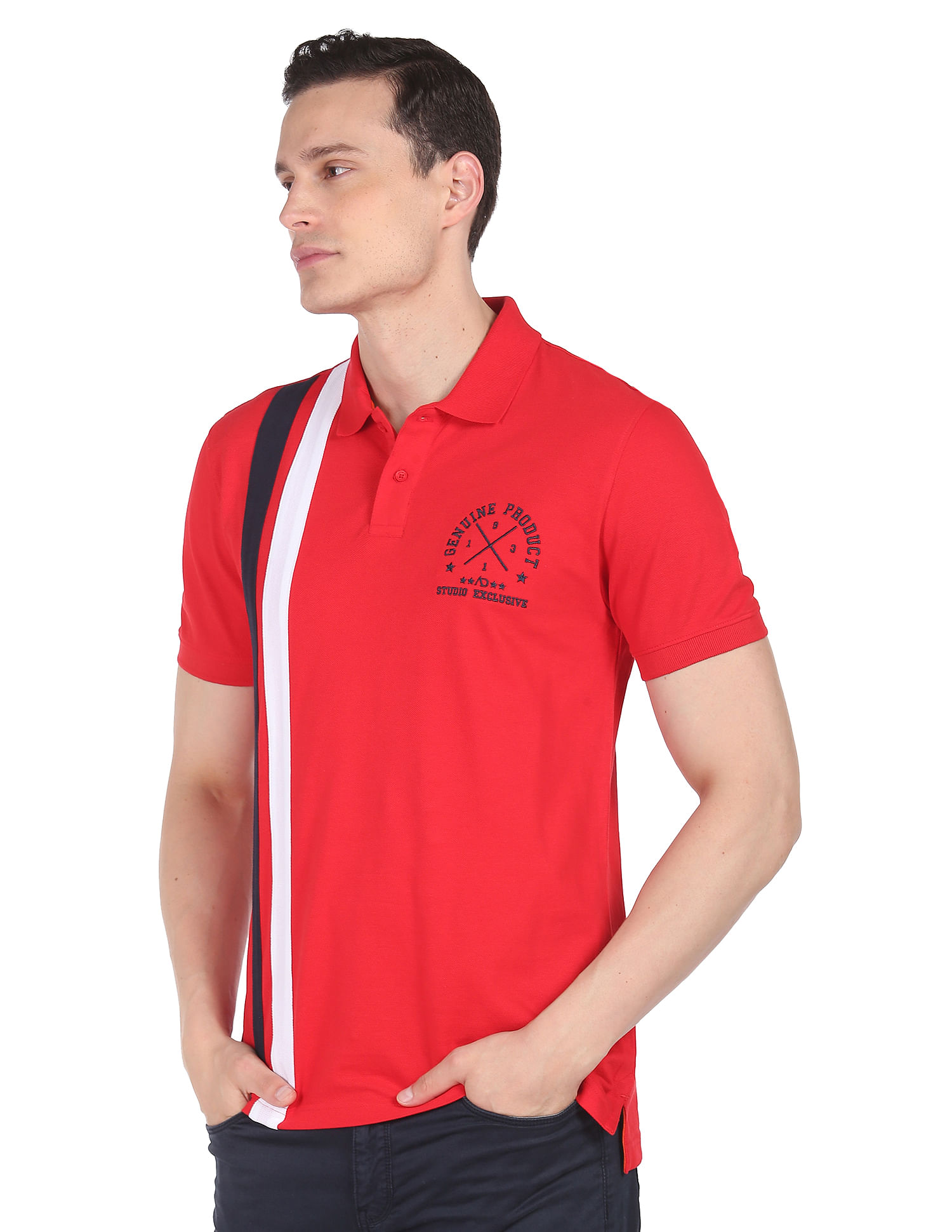 AD by Arvind Cotton Vertical Stripe Polo Shirt
