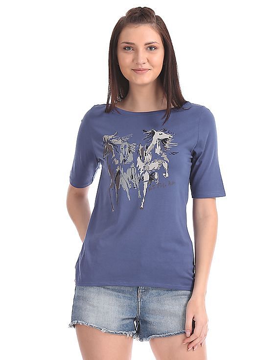 U.S. Polo Assn. Women Crew Neck Horse Print T-Shirt