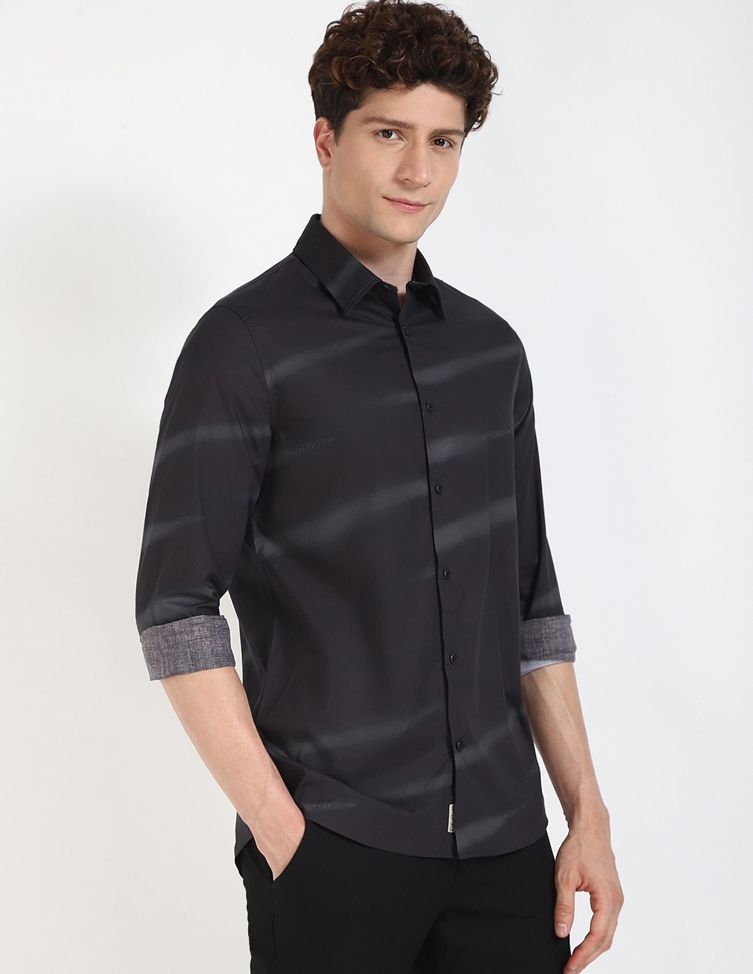 Calvin Klein Jeans Printed Slim-Fit Satin Woven Shirt