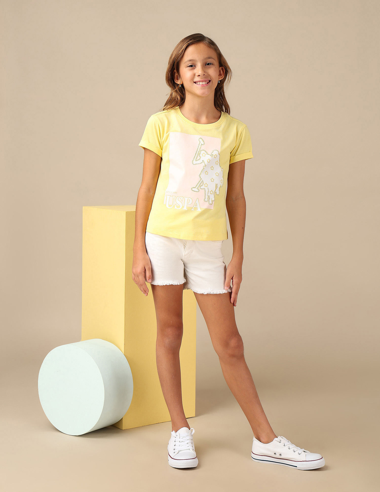 U.S. Polo Assn. Kids Girls Stud Detailed Relaxed Fit T-Shirt