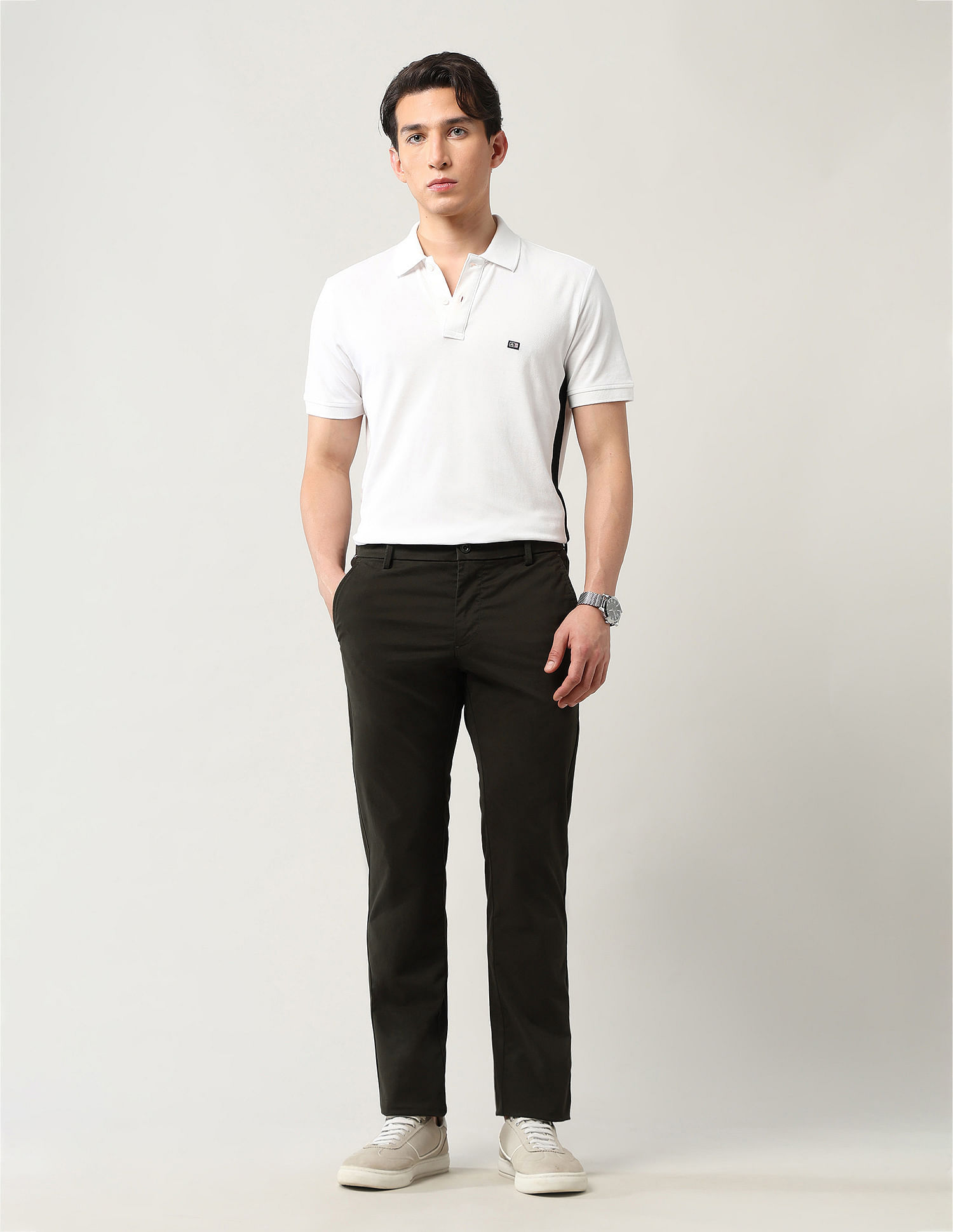 Arrow Sport Solid Slim Fit Twill Trousers