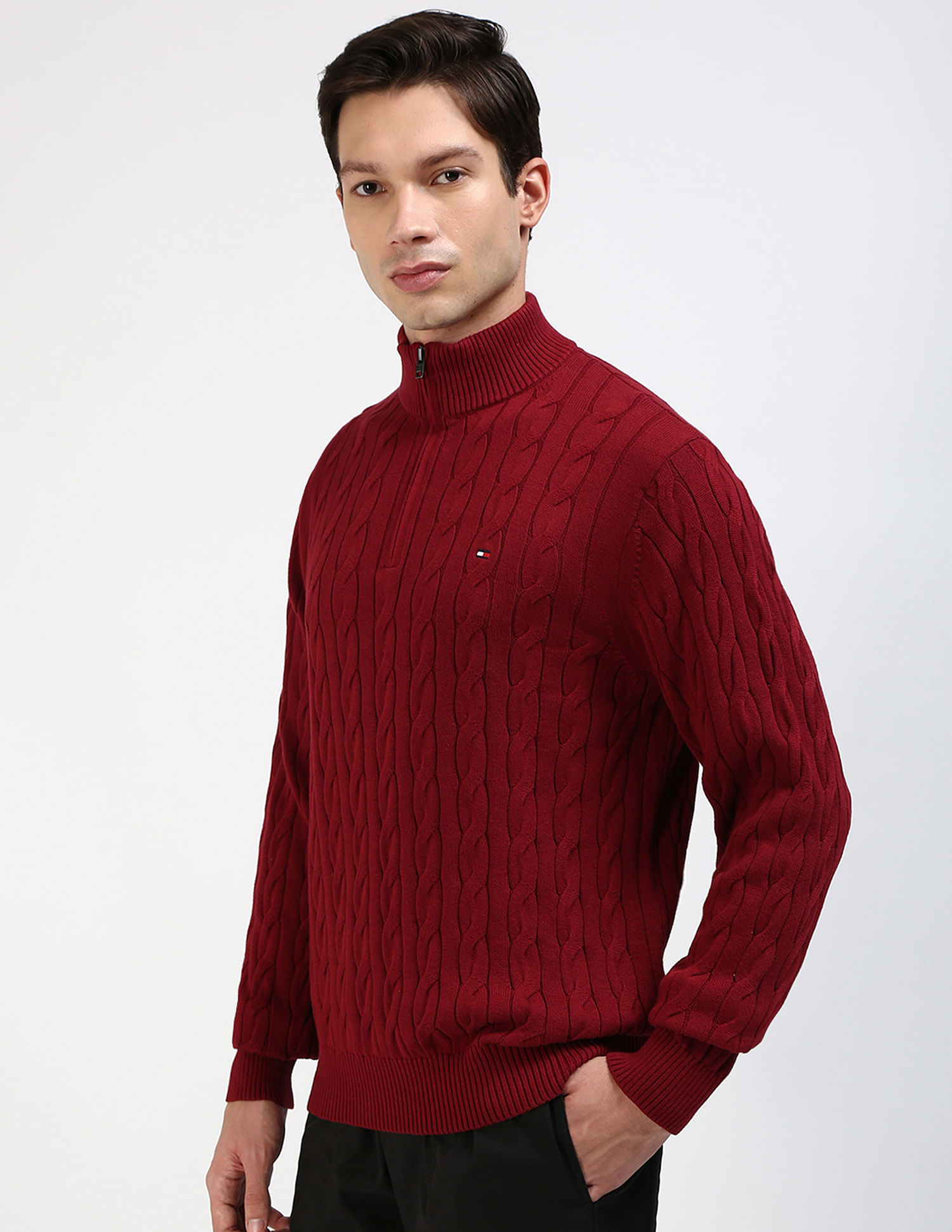 Tommy Hilfiger Cotton Cable Mock Neck Sweater