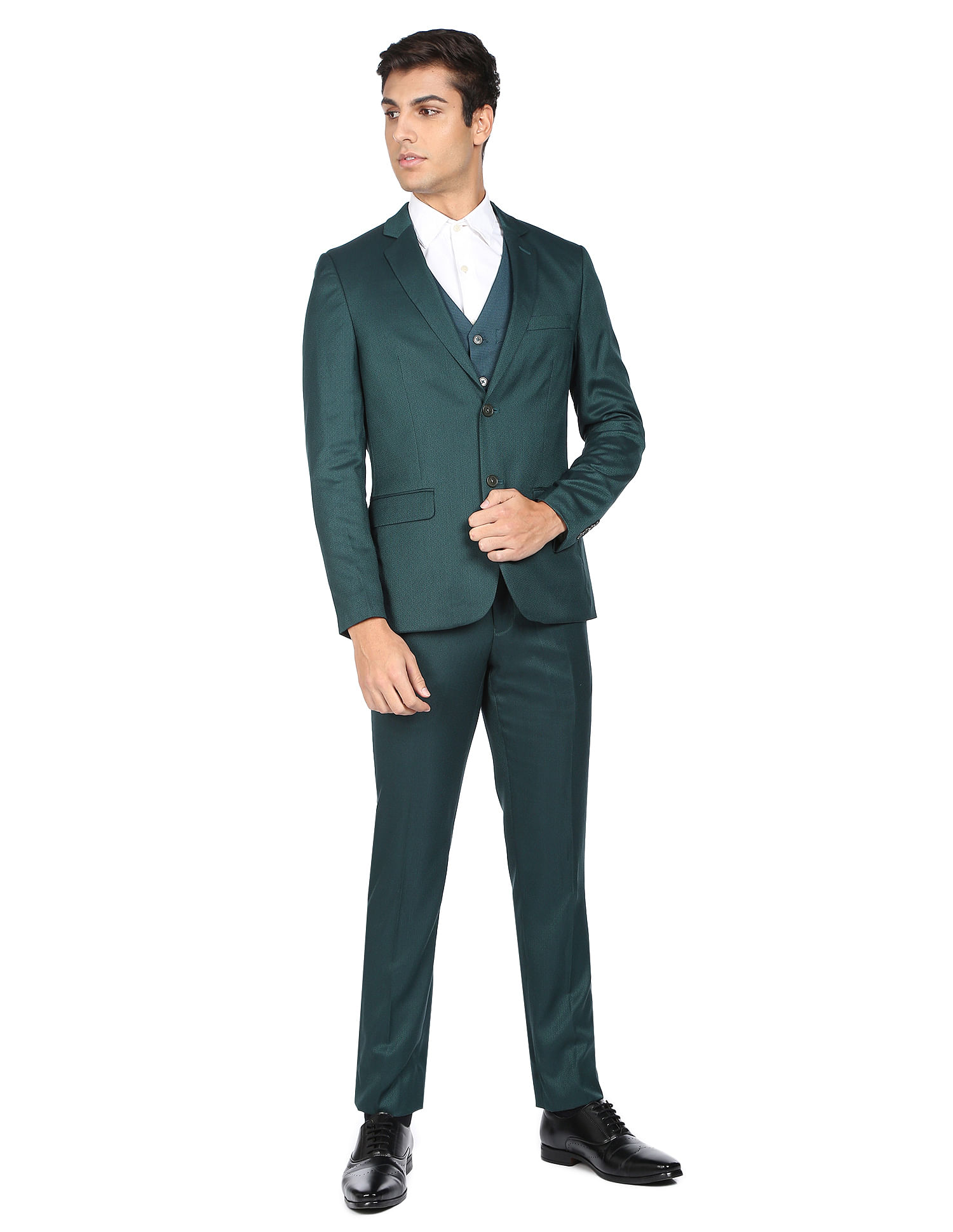 AD by Arvind Tailored Fit Geometric Patterned Three Piece Suit