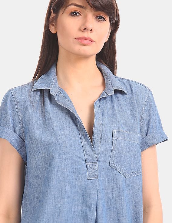 gap chambray shirt dress Buy GAP Blue Short Sleeve Popover Cotton Chambray Shirt Dress