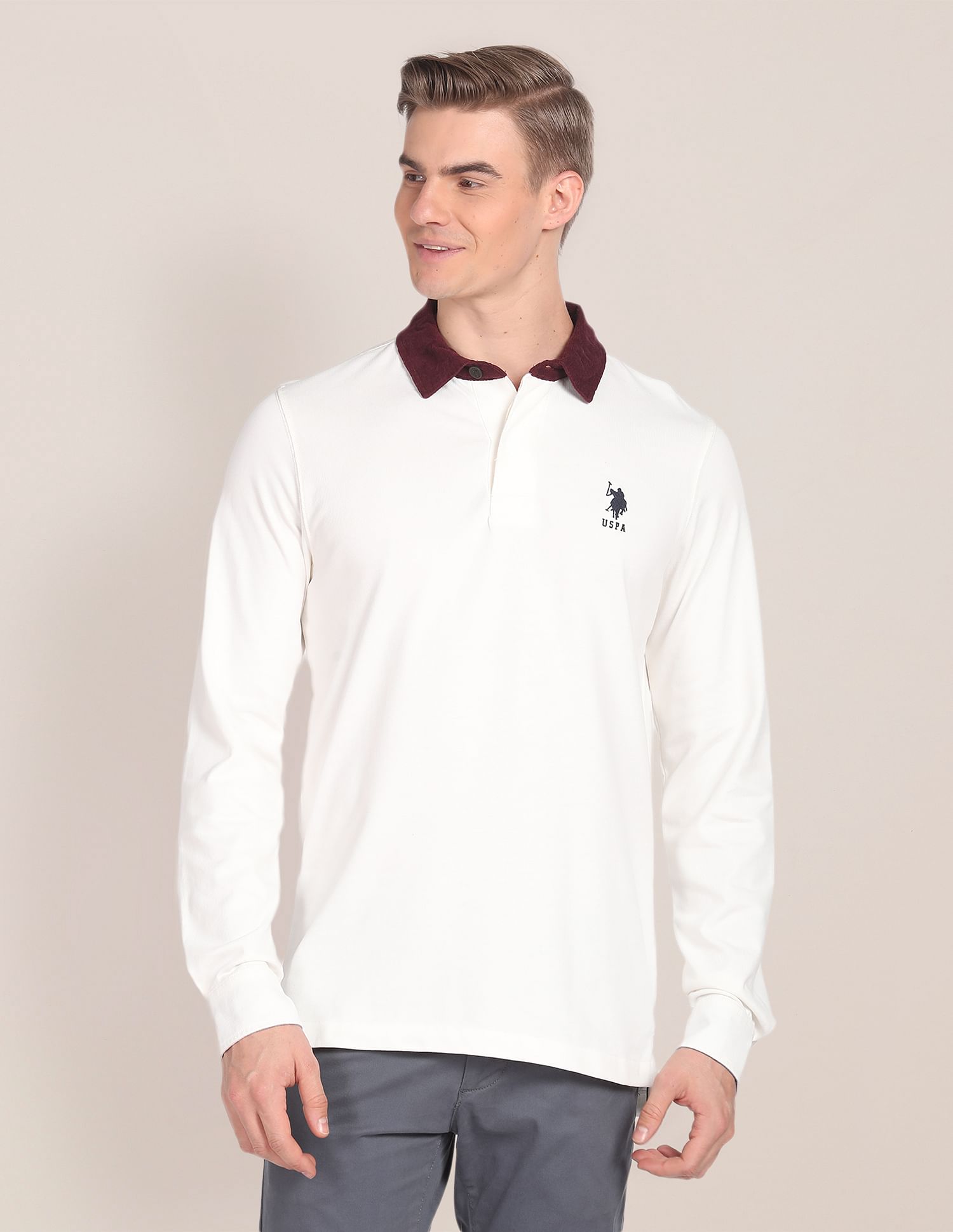 U.S. Polo Assn. Corduroy Collar Long Sleeve Polo Shirt